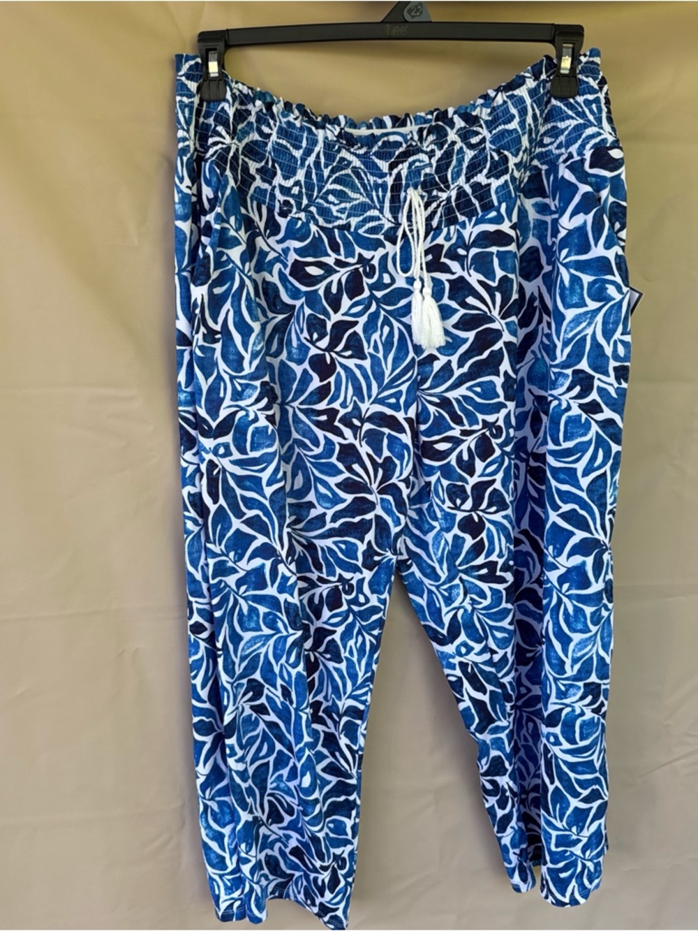 Robert Louis Blue and White Leaf-Pattern Pull-On Pants
